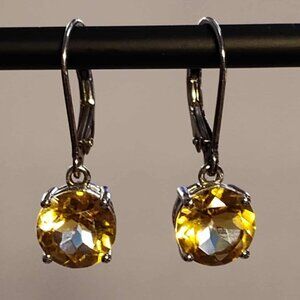 3.75ctw round Brazilian Citrine, Rhodium over .925 sterling dangle earrings